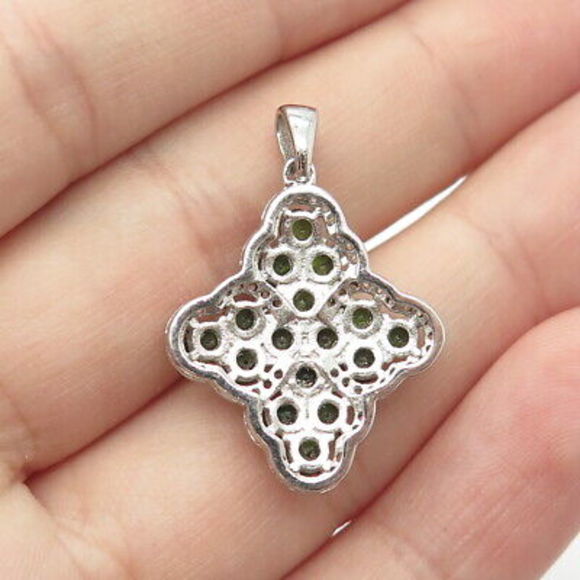 925 Sterling Silver Real White Topaz & Peridot Gemstone Cross Pendant - Picture 2 of 8